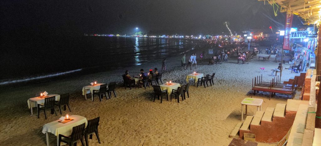 Tables on the sand at the beach